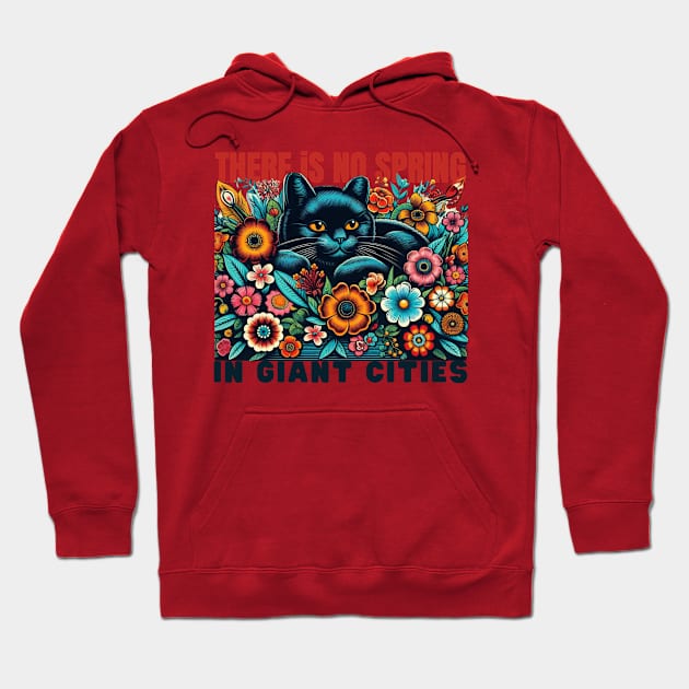 A black cat sitting in a basket  of bright flowers wondering about spring Hoodie by TRACHLUIM